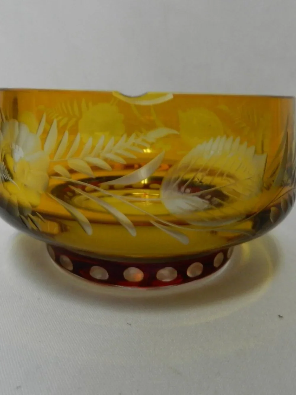Bohemia Vintage Crystal w/Sticker Amber & Ruby glass small Ashtray Pedestal Bowl